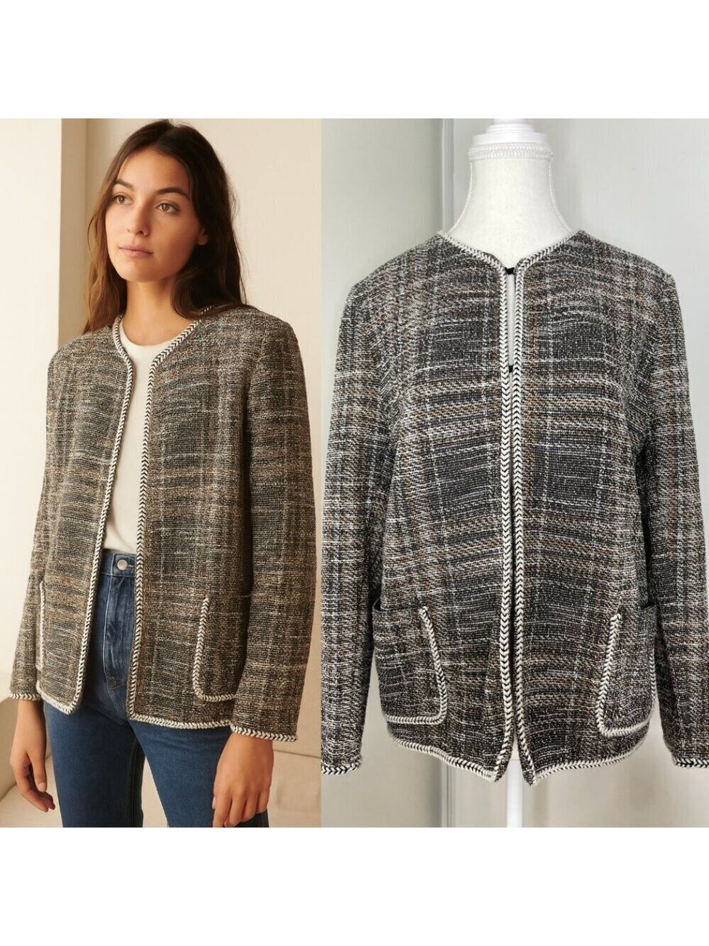 Max Studio Tweed Plaid Casual Blazer L